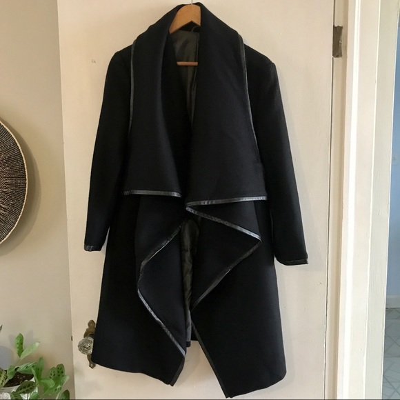 Custom Designed & Tailored Wool / Leather Coat, Size S - Picture 2 of 14